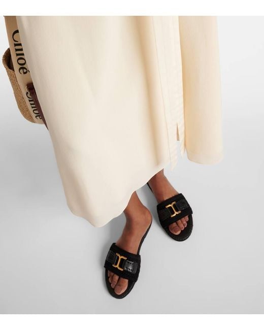 Chloé Black Marcie Leather-Trimmed Espadrille Slides