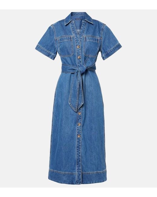 Veronica Beard Blue Tabby Cotton Shirt Dress