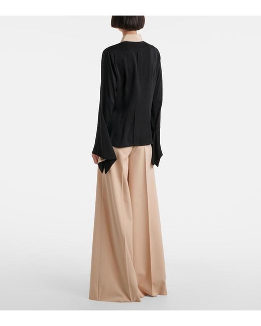 Max Mara Black Pio High-Rise Silk Charmeuse Blouse