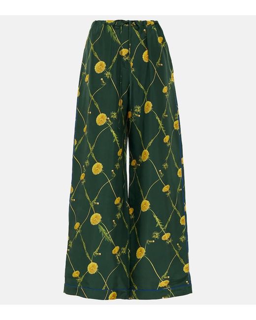 Burberry Green Bedruckte Pyjama-Hose aus Seide