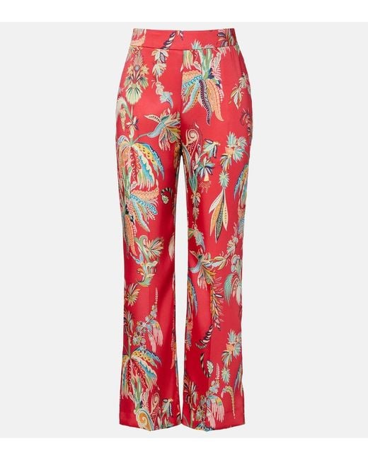 Etro Red Printed Twill Straight Pants