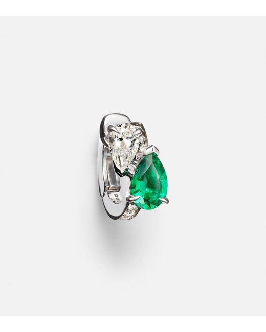 Repossi White Serti Sur Vide 18Kt Single Earring With Diamonds And Emerald