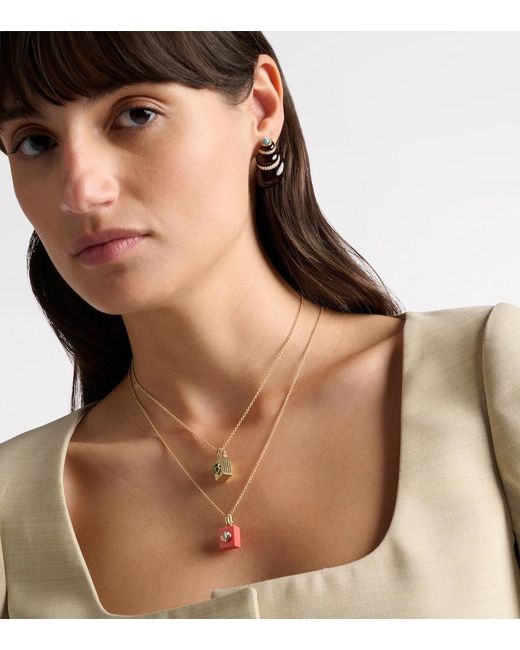 Yvonne Léon Metallic Trefle And Le Cubo 9Kt And Enamel Single Earring And Pendant Set With Diamonds