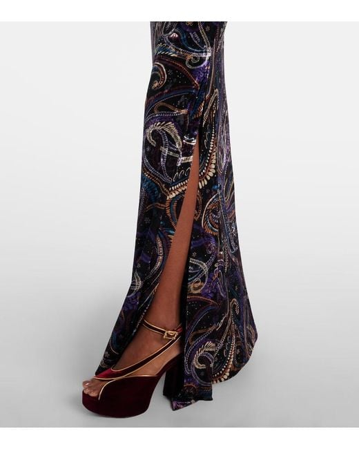 Etro Blue Sequined Turtleneck Gown
