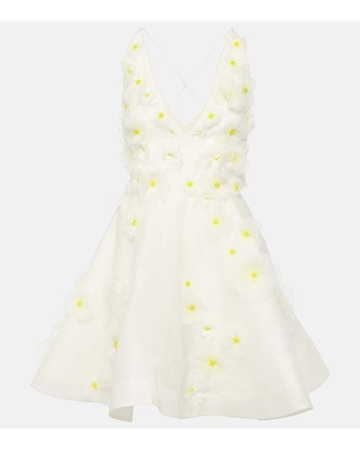 Zimmermann White Daisy Floral-applique Linen And Silk Minidress