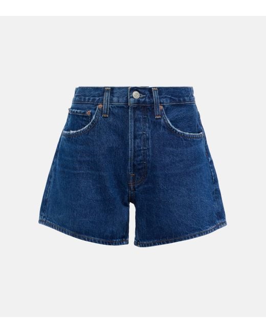 Agolde Blue Parker Long High-rise Denim Shorts