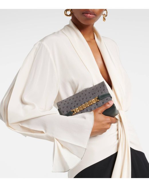 Victoria Beckham Gray Chain Mini Ostrich-effect Leather Shoulder Bag