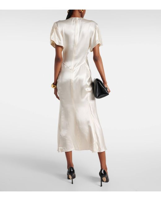 Victoria Beckham White Gathered Satin Midi Dress