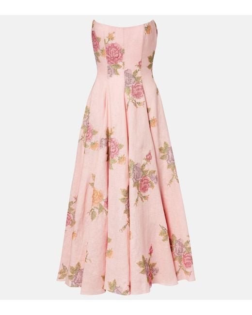 Markarian Pink Floral Linen Corset Dress