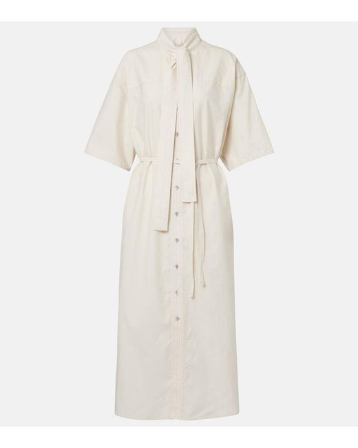 Lemaire White Tie-Neck Cotton And Silk Shirt Dress