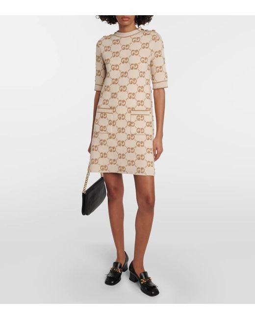 Gucci Natural GG Bouclé Jacquard Wool Dress