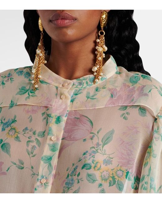 Chloé Multicolor Bluse Aus Transparentem Seidenmusselin Mit Pfingstrosenmotiv