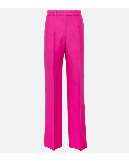 Valentino Pink Crepe Couture Wool Wide-Leg Pants
