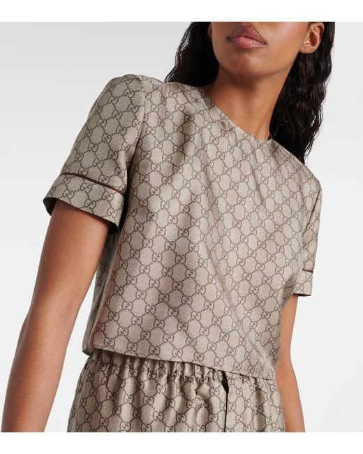 Gucci Brown Gg Supreme Print Silk Top