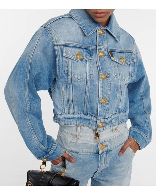Balmain Blue Cropped Denim Jacket