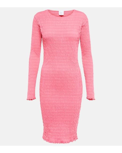 Patou Pink Smocked Cotton-Jersey Mini Dress