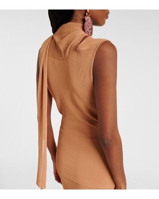 AYA MUSE Brown Draped Scarf-Detail Top