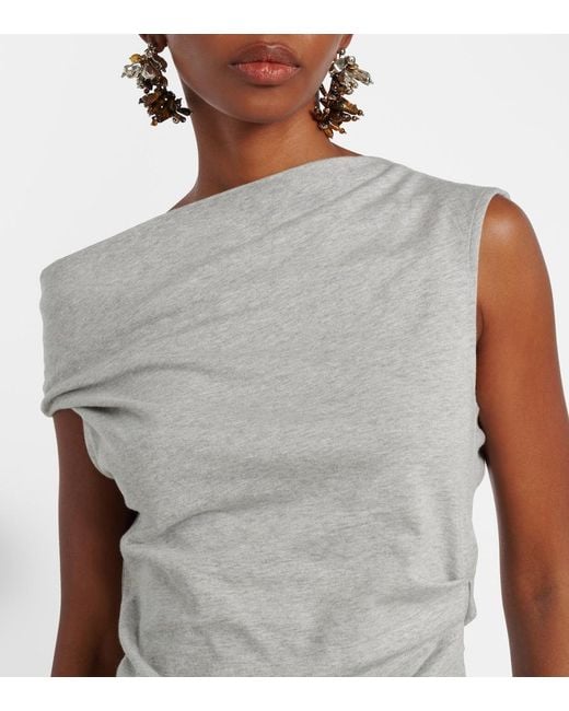 Dries Van Noten Gray Draped Cotton Jersey Top
