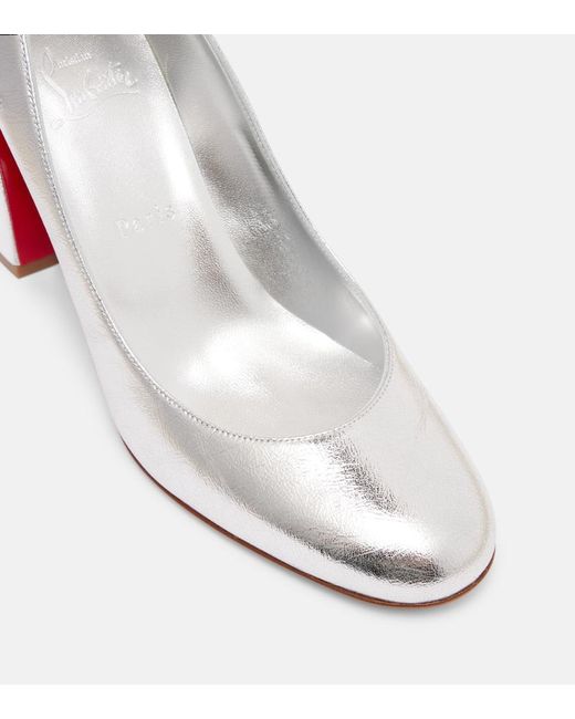 Christian Louboutin White Miss Sab 85 Metallic Leather Pumps