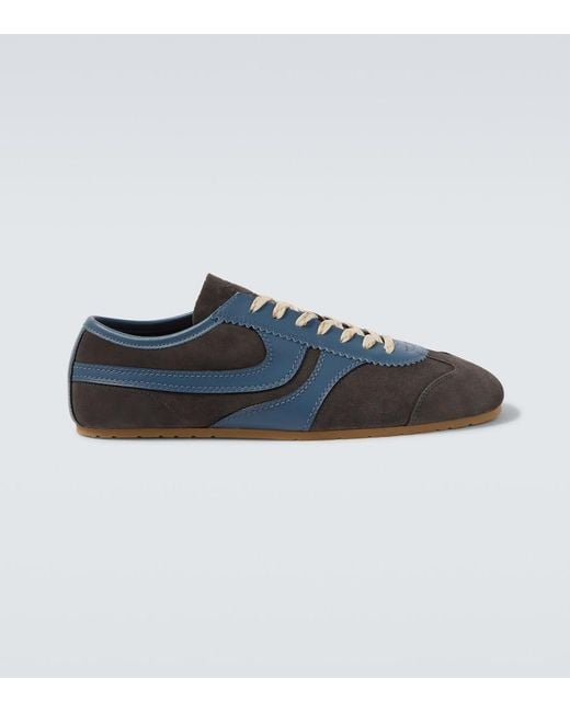 Dries Van Noten Blue Leather-Trimmed Suede Sneakers for men