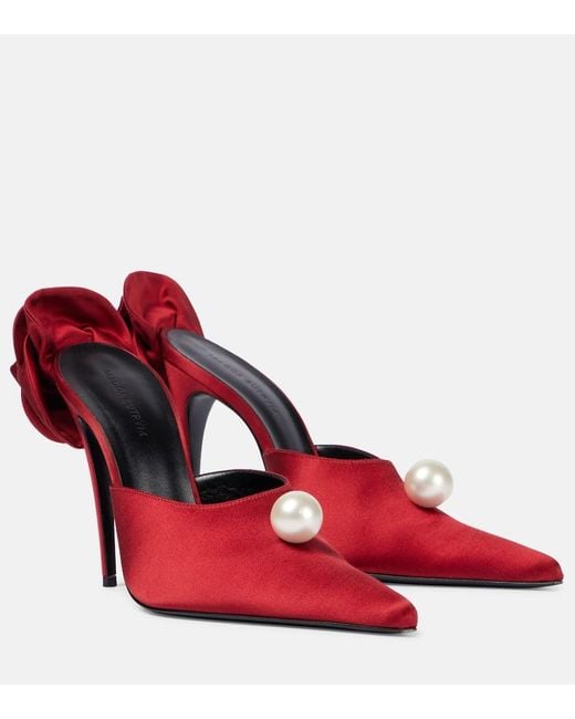 Magda Butrym Red Mules Aus Satin Mit Zierperlen