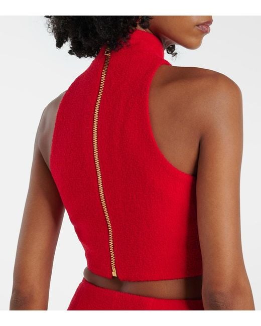 Balmain Red Halterneck Wool-Blend Crepe Top