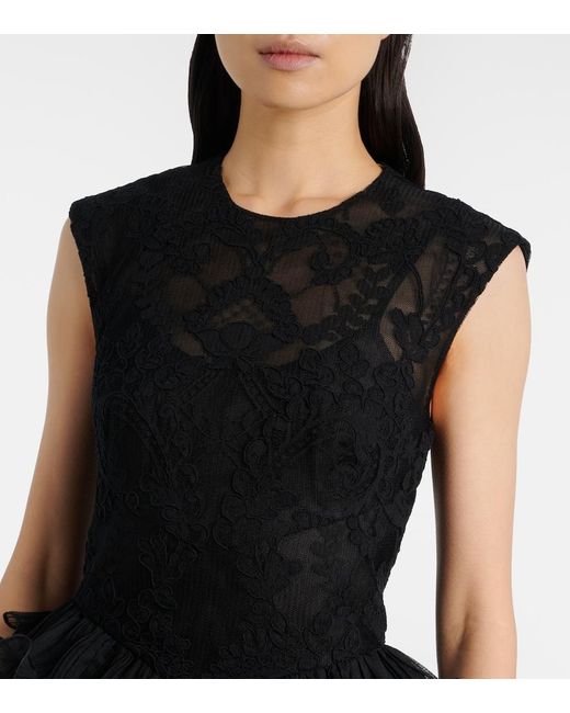 Zimmermann Black Crush Ruffled Lace Midi Dress