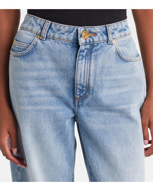 Balmain Blue Mid-Rise Wide-Leg Jeans