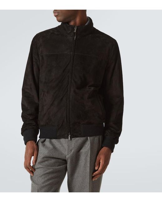 Thom Sweeney Black Suede Bomber Jacket for men