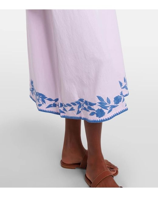 Juliet Dunn Pink Besticktes Midikleid Aus Baumwolle Und Leinen