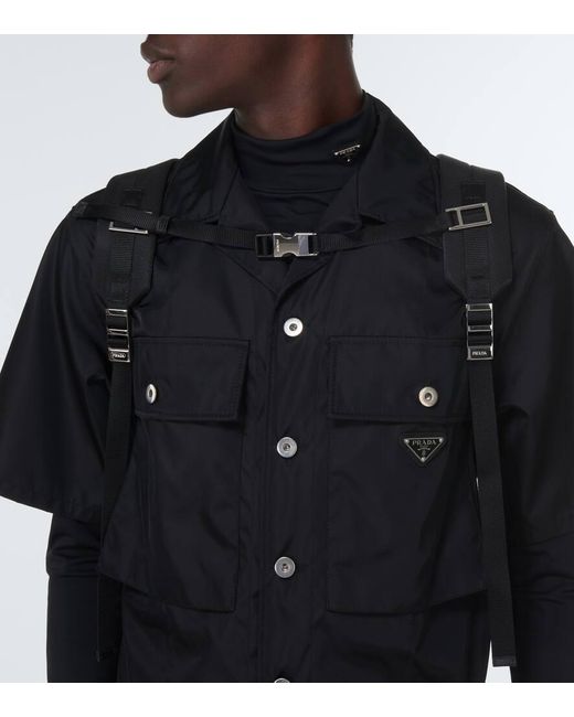 Prada Rucksack Aus Re-Nylon Mit Leder in Green für Herren