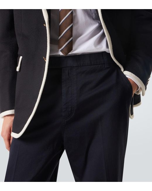 Thom Browne Blue Cotton Twill Straight Pants for men