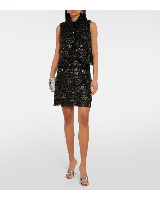 Giambattista Valli Black Sequined Tweed Miniskirt