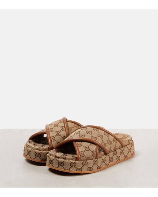Mules Clarice Gg En Toile Gucci en coloris Brown