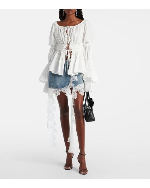Blumarine Blue Lace-Trimmed Denim Miniskirt