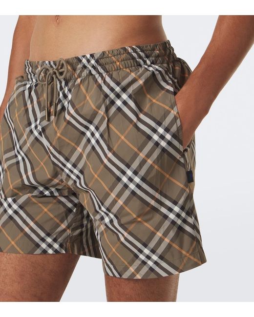 Burberry Brown Check Swim Trunks for men