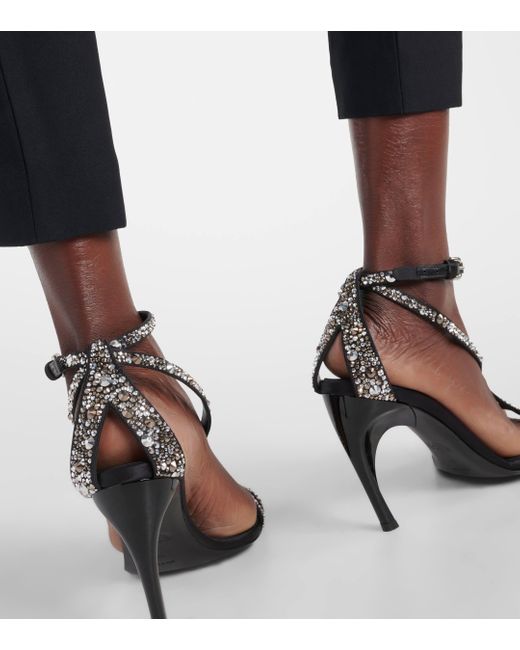 Alexander McQueen Black Twisted Armadillo Embellished Satin Sandals