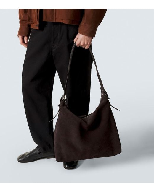 Lemaire Black Belted Suede Shoulder Bag for men