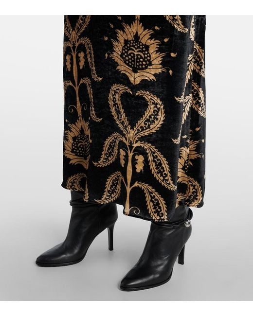 Johanna Ortiz Black Embroidered Velvet Maxi Dress