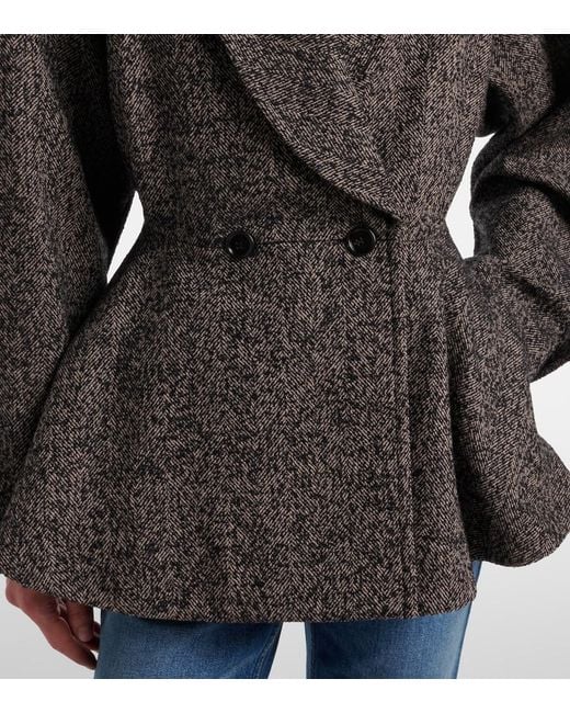 Chloé Brown Herringbone Peplum Wool-Blend Coat