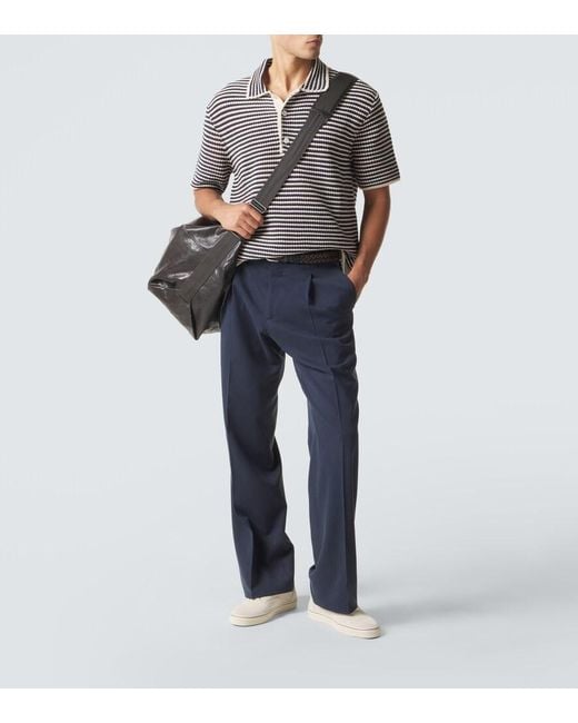 Orlebar Brown Blue Lowry Striped Crochet Cotton Polo Sweater for men