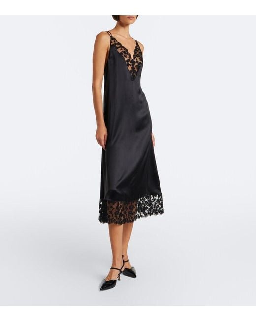 Fendi Black Lace-Trimmed Silk Slip Dress