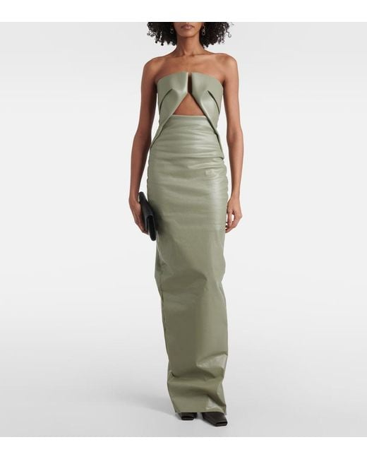 Rick Owens Green Prong Cut-Out Coated Denim Gown