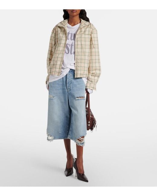 Acne Blue Distressed Denim Bermuda Shorts