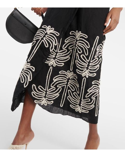 Johanna Ortiz Black Embroidered Linen And Cotton Maxi Dress