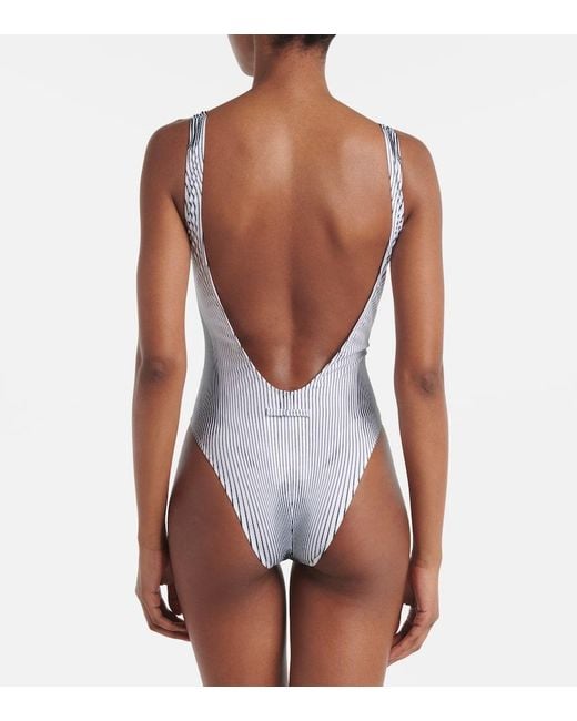 Jean Paul Gaultier Blue Pinstripe Body Morphing Swimsuit