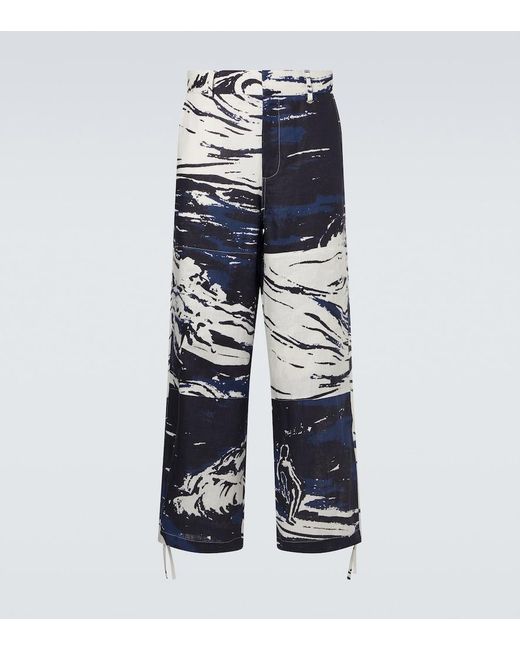 Commas Multicolor Printed Linen Straight Pants for men