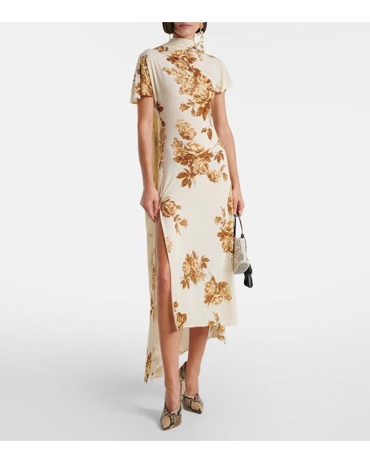 Magda Butrym Metallic Floral Scarf-Detail Midi Dress