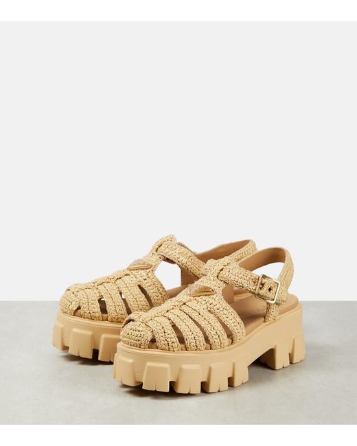 Prada Natural Plateausandalen Monolith