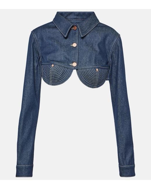 Giacca cropped di jeans di Jean Paul Gaultier in Blue